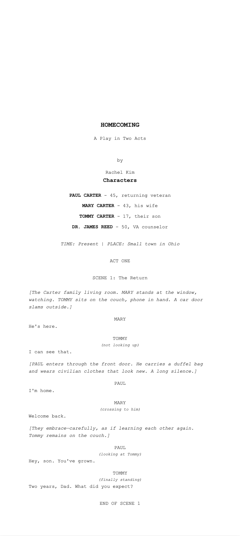 Regional theatre professional stage play script